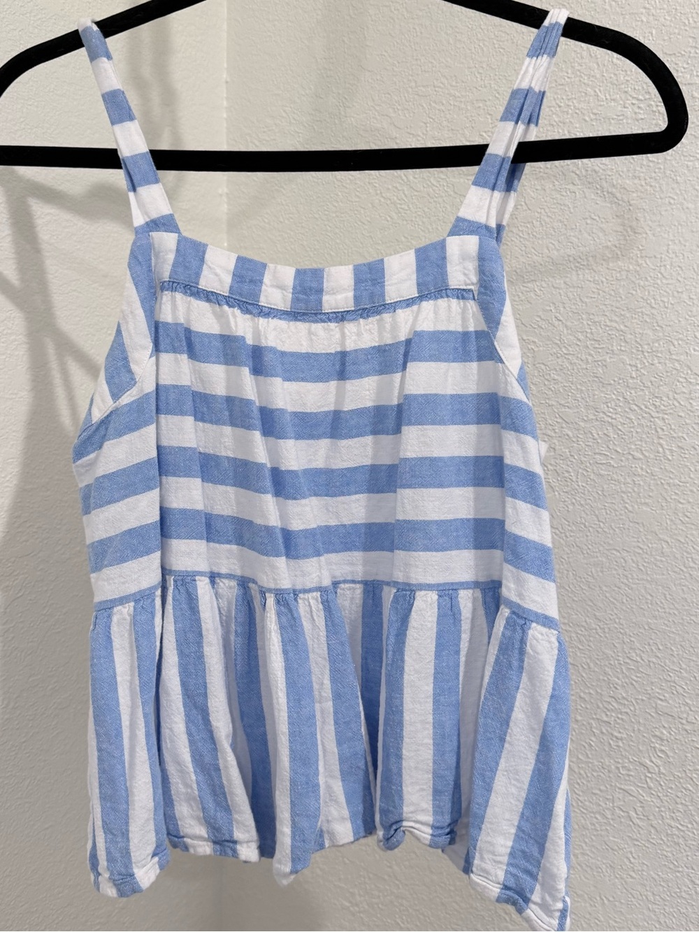 Loft Linen Blend Blue/White Striped Baby Doll Top
